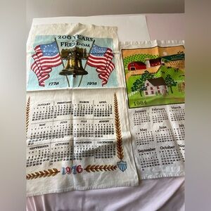 Vintage Calendar Towel Patriotic 1976 Flag Liberty Bills 1984 Folk Art Barn Farm